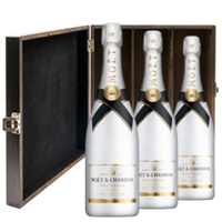 Buy & Send Moet and Chandon Ice White Imperial 75cl Three Bottle Luxury Elm Wood Gift Box
