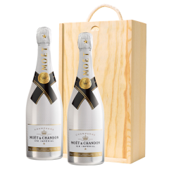 Buy & Send Moet and Chandon Ice White Imperial 75cl Twin Pine Wooden Gift Box (2x75cl)