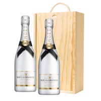 Buy & Send Moet and Chandon Ice White Imperial 75cl Twin Pine Wooden Gift Box (2x75cl)