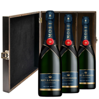 Buy & Send Moet & Chandon Nectar Demi Sec Champagne 75cl Three Bottle Luxury Elm Wood Gift Box