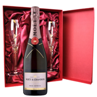 Buy & Send Moet & Chandon Rose Champagne 75cl And Royal Scot Glasses Burgundy Gift Box Set