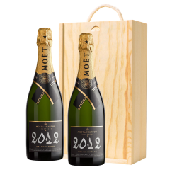 Buy & Send Moet &amp;amp; Chandon Brut Vintage 2012 Champagne 75cl Twin Pine Wooden Gift Box (2x75cl)