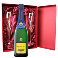 Buy & Send Monopole Heidsieck & Co Blue Top Brut Champagne 75cl And Royal Scot Glasses Burgundy Gift Box Set