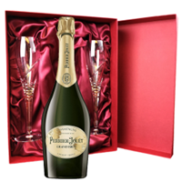 Buy & Send Perrier Jouet Grand Brut Champagne 75cl And Royal Scot Glasses Burgundy Gift Box Set