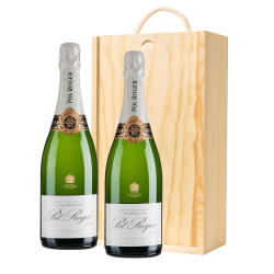 Buy & Send Pol Roger Brut Reserve Champagne 75cl Twin Pine Wooden Gift Box (2x75cl)