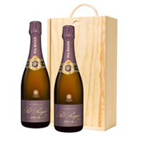 Buy & Send Pol Roger Rose 2018 Vintage Champagne 75cl Twin Pine Wooden Gift Box (2x75cl)