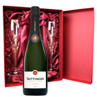 Buy & Send Taittinger Brut Reserve Champagne 75cl And Royal Scot Glasses Burgundy Gift Box Set