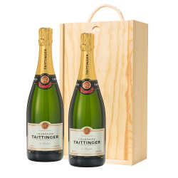 Buy & Send Taittinger Brut Reserve Champagne 75cl Twin Pine Wooden Gift Box (2x75cl)