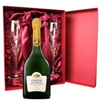 Buy & Send Taittinger Comtes de Grand Crus Champagne 2013 75cl And Royal Scot Glasses Burgundy Gift Box Set