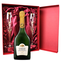 Buy & Send Taittinger Comtes de Grand Crus Champagne 2013 75cl And Royal Scot Glasses Burgundy Gift Box Set