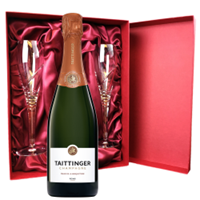 Buy & Send Taittinger Les Folies de la Marquetterie Champagne 75cl And Royal Scot Glasses Burgundy Gift Box Set