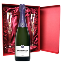 Buy & Send Taittinger Nocturne Champagne 75cl And Royal Scot Glasses Burgundy Gift Box Set