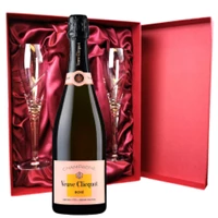 Buy & Send Veuve Clicquot Rose Champagne 75cl And Royal Scot Glasses Burgundy Gift Box Set