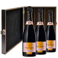 Buy & Send Veuve Clicquot Vintage Rose 2015 75cl Three Bottle Luxury Elm Wood Gift Box